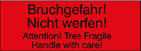 Haft-Etiketten rot, 150 x 50 mm, Druck schwarz: Bruchgefahr - mehrsprachig 1.000 Stück pro Rolle